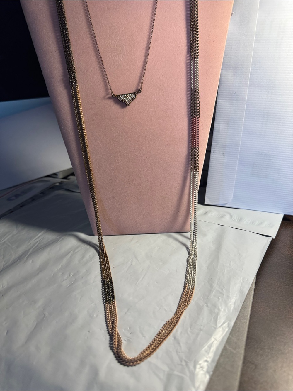 Long Layered Necklace Gold, Silver & Rose Colors & Aztec style Necklace set